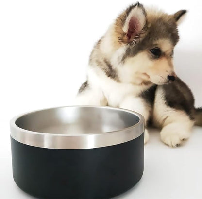 64 oz Black Anti-Skid Dog Bowl, Vacuum Insulated, Powder Coated, Stainless Steel, Non-Slip, Easy to Clean