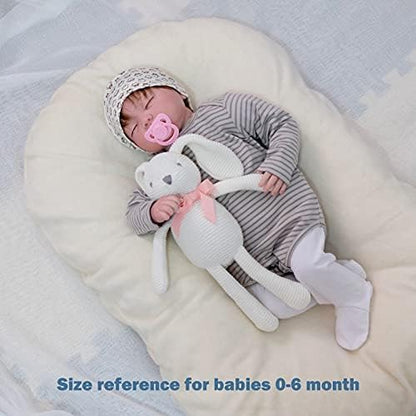 100% Organic Cotton Baby Toys White Bunny Rabbit Stuffed Animal for Newborn 7.1"