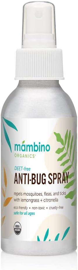 Anti-Bug Spray DEET-Free – Organic, All-Natural Bug Spray Travel Size with Essential Oils – Non-Toxic, Reef Safe, Face-Safe Bug Repellent for Babies, Kids, Adults by Mambino Organics, 4oz