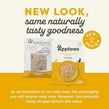 Applaws Natural Wet Cat Food in Gravy, Limited Ingredient Wet Cat Food Pouches, No Additives, Made with Natural Ingredients, Chicken Breast in Gravy (12 x 2.47oz Pouches)
