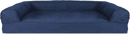 Furhaven Orthopedic Dog Bed for Large/Medium Dogs w/ Removable Bolsters & Washable Cover, For Dogs Up to 55 lbs - Quilted Sofa - Navy (Blue), Large