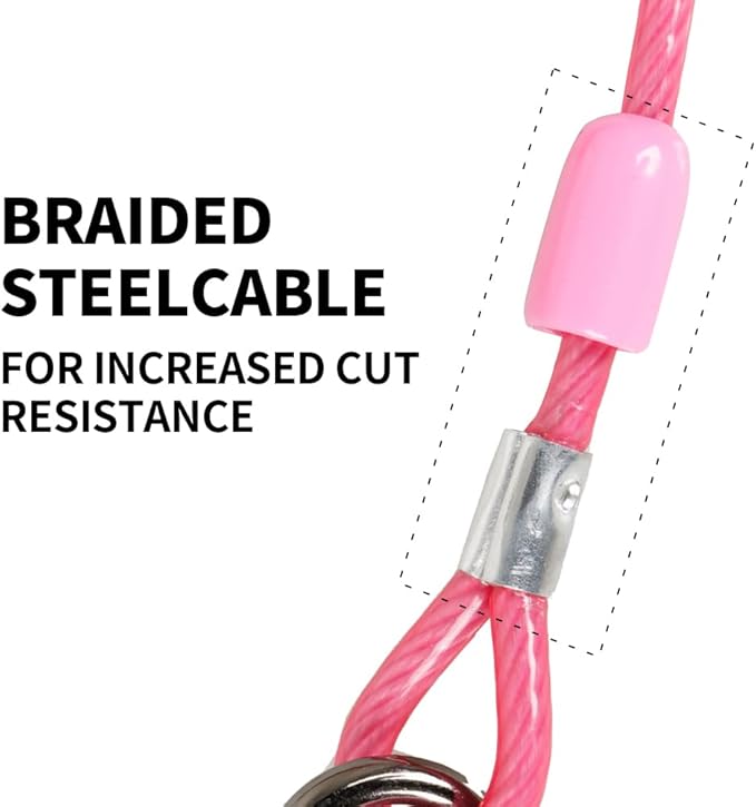 Dog tie Out Cable, 10/20/25/30/50/70/100 feet, Suitable for Dogs up to 350 pounds, Dog Cable with Swivel Buckle, Lightweight, Non-Winding, for Outdoor Camping, Yard Dog Cable (Pink, 70FT)
