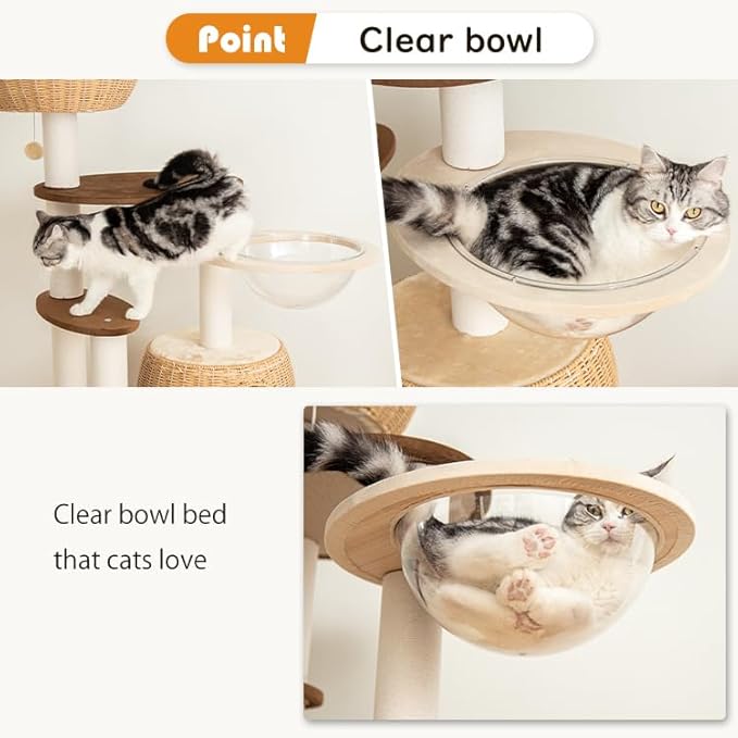 56.6in Large Wooden cat Tower for Large Multiple Cats,cat Tree with Observation Deck, Suitable for Summer and Winter 144CM (Particleboard)