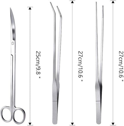 3 in 1 Aquarium Aquascape Tools Kit Long Stainless Steel Aquarium Tank Aquatic Plant Tweezers Scissors Tools
