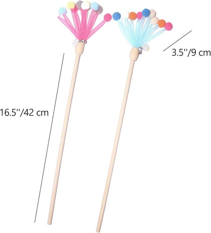IUHKBH Cat Wands, 2 PCS Mesh Yarn Hairball Cat Teaser Wands Charmer Interactive Cat Toys for Cats and Kittens