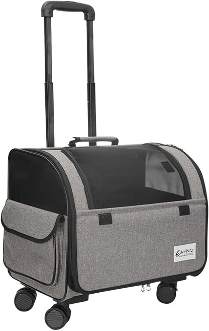 Dog Travel Bag with Removable Rolling Wheels, Airline Approved Pet Carrier, Foldable Cat Bag with Breathable Mesh, Pet Stroller(Grey)