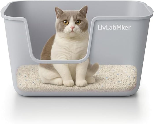 Extra Large Cat Litter Box with High Sides - Splash-Proof Design for Big Cats & Multi-Cat Homes, 24.6in x 16.7in x 12.8in (Gray)