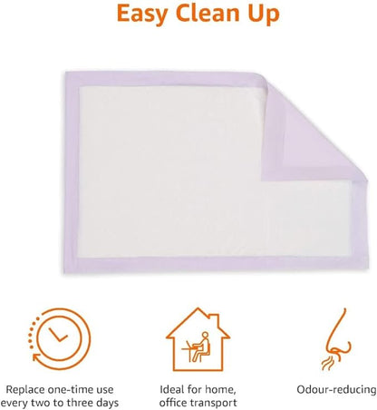 Amazon Basics Cat Pee Pads, 100 Count, Universal Fit for Litter Box, Odor Control, Unscented, White/Purple
