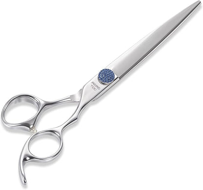 7'' Dog Grooming Scissors CNC 440C Blades Sharp and Durable Polished Straight Dog Shears with Blue Diamond Adustable Screws Easy to Use for Groomer and Home User