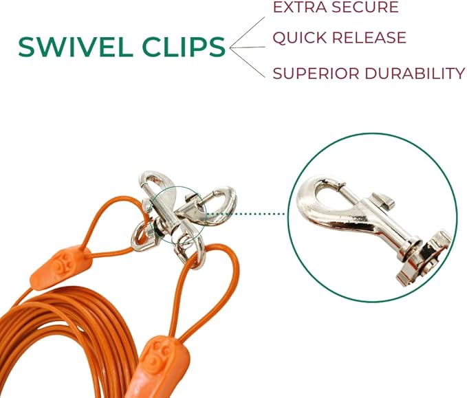 25FT Tie-Out Cables for Dogs - Strong, Safe, and Durable Dog Tie-Outs for Every Breed up to 250 Pounds - Weather and Wear Resistant Galvanized Aircraft Cable for Outside Use