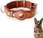 AirTag Dog Collar Soft Leather Webbing Dog Collar for AirTag Provides Double Protection for Small Medium and Large Dogs(Brown,M)