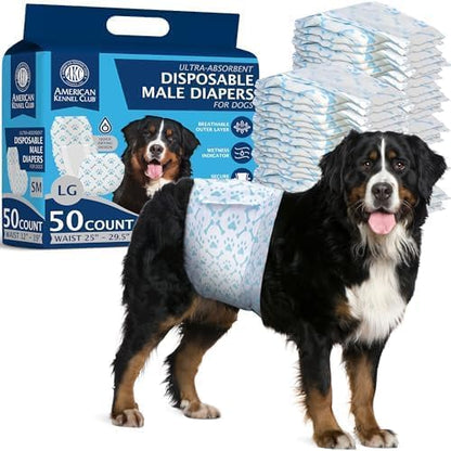 American Kennel Club Male Dog Wrap, Disposable Diapers with Wetness Indicator, Large, 50 Count (Pack of 6)