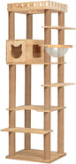 74.8" Wooden Cat Tree Tower for Large Cats, Multi-Level Cat Climbing Furniture with Scratching Posts, Cat Condo & Hammock, Natural Wood Cat Activity Center (Brown)