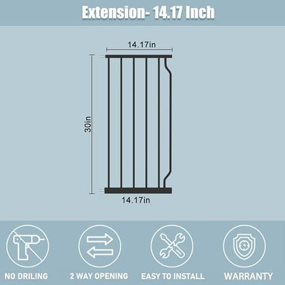 Extra Wide Baby Gate With 14.17in Extensions - Walk Through Pressure Mount Auto Close Child Safety Gate (Black, Extension-14.17"/36cm)