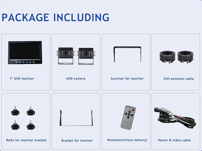 AHD 1080P Wired Reverse Rear View Backup Camera System,2 IR Camera with Waterproof IP69K, 7" Single View Monitor with TVS Protector,Vibration-Proof 10G for Tractor/Truck/Skid Steer/Heavy Equipment