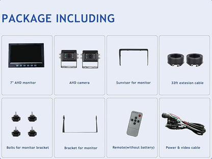 AHD 1080P Wired Reverse Rear View Backup Camera System,2 IR Camera with Waterproof IP69K, 7" Single View Monitor with TVS Protector,Vibration-Proof 10G for Tractor/Truck/Skid Steer/Heavy Equipment