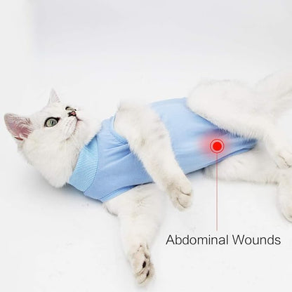 DOTON Cat Recovery Suit for Male and Female Surgical Post Surgery Soft Cone Onesie Shirt Clothes Neuter Licking Protective Diapers Outfit Cover Kitten Spay Collar(S, Blue)
