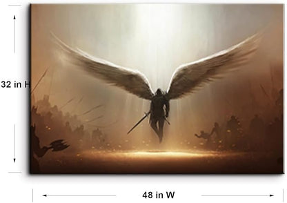 Fantasy Angel Stretched Canvas Wall Art for Living Room Bedroom Home Decoration,Abstract Anime Picture Print Painting Decor Artwork,Mysterious Wing Man Gallery Wrapped Gift,Inner Frame (32x48 Inches)
