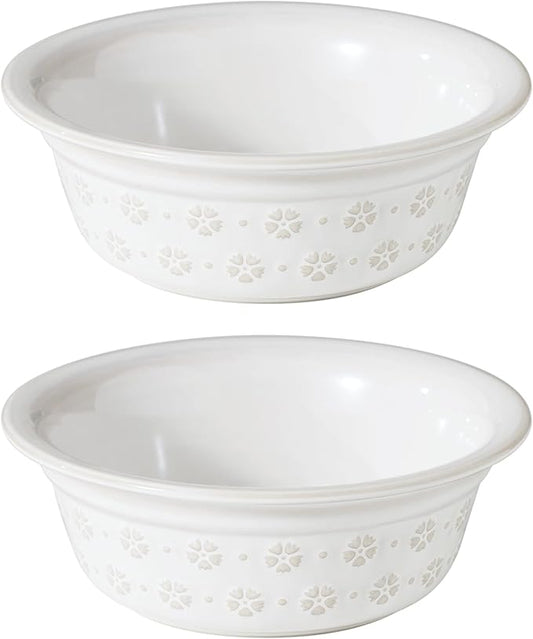6.3inch Ceramic Set of 2 Dog Bowls, Food and Water Bowls for Small and Medium Dog, 2pcs Basic Dog Bowl, Wide Opening Rounded Edge (2 Bowls, Reactived Glaze -White)