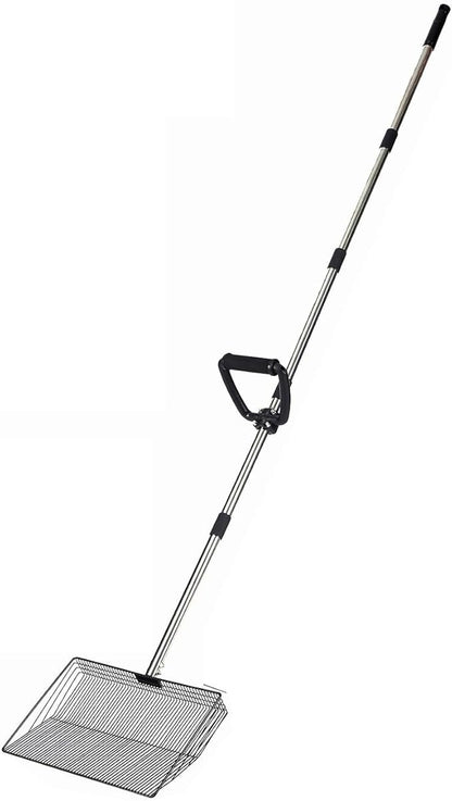 15 Inch Large Chicken coop Scoop with Ergonomic Grip Adjustable Long Handle (24-64") Chicken Poop Scooper Sifting Shovel rake Stainless Steel Metal coop Scoop (L/15 INCH)