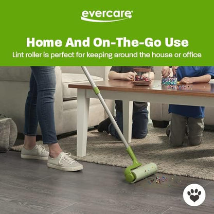 Evercare Pet Mega Lint Roller Value Pack with Two 50-Sheet Refills - Includes Refillable Lint Roller, Adhesive Sheets, Versatile Cleaning Uses, Home and On-The-Go Use, Extendable Handle