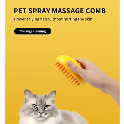 3-in-1 Rechargeable Pet Hair Brush: Massager, Steamy Comb & Self-Cleaning Mist Spray for Cats & Dogs