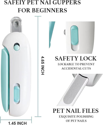 Adjustable Aperture Pet Blue Nail Clippers, Cat and Puppy Nail Trimmer with Grinding Nail File, Recommended by Pet Groomers, Safe to Avoid Over-Trimming, Professional Pet Nail Clippers for Beginners