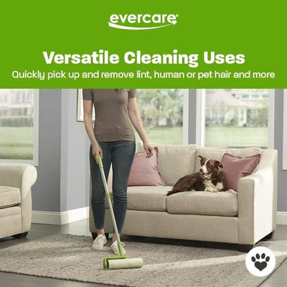 Evercare Pet Mega Lint Roller Value Pack with Two 50-Sheet Refills - Includes Refillable Lint Roller, Adhesive Sheets, Versatile Cleaning Uses, Home and On-The-Go Use, Extendable Handle