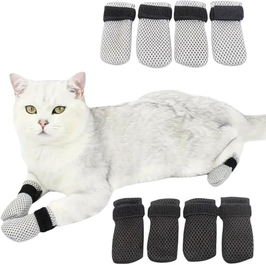 8 Pack Cat Mittens to Prevent Scratching, Adjustable Breathable Mesh Cat Booties & Claw Covers - Anti Scratch Gloves for Bathing, Nail Trimming - 4 Black & 4 Grey, Paw Inner Diameter up to 1.57 Inches