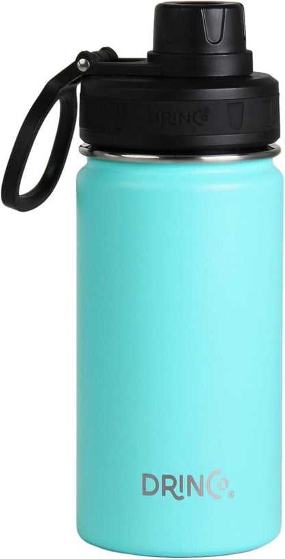DRINCO Stainless Steel Water Bottle Spout Lid Vacuum Insulated Double Wall Water Bottle Wide Mouth (40oz 32oz 22oz 18oz 14oz) Leak Proof Keeps Cold or Hot (14 oz, 14oz Teal)