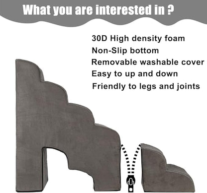 Dog Stairs for High Beds 25-30 inches Tall, 6-Step Dog Steps for High Bed for Doggies/Kitties, 30D Foam Pet Stairs Steps for Small Dogs, Dog Ramp/Ladder for Old Dogs/Cats, Grey