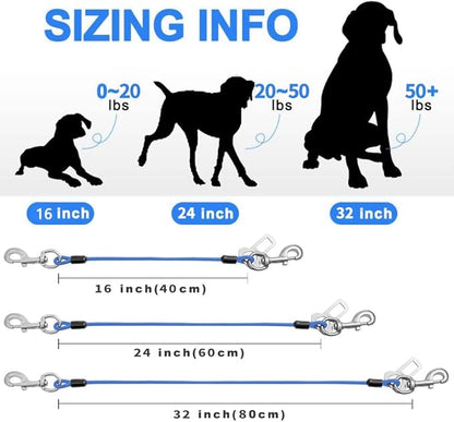 Dog Seat Belt Harness for Car,Dog Seatbelt of Coated Wire Leash Safety Restraint,No Chew Tether Cable Vehicle,Double Clips & Latch(Blue, 32 inch/80 CM)