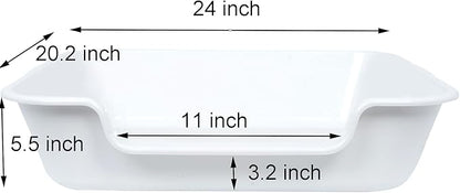 2 Pack of Extra Large Cat Litter Box (ABS Material), Low Entry Senior Litter Pen for Geriatric Kitty Big Cats, Jumbo Pet Safe Litter Boxes Tray for Indoor Pets Potty (White, 24" L x 20" W)