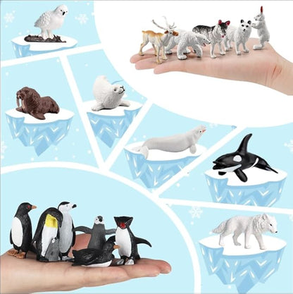 26Pcs Arctic Animal Figures - Polar Animal Toys Figurines with Penguins Arctic Fox Wolf Polar Bear Reindeer - Miniature Toys Cake Topper Christmas Birthday Gift for Kids & Toddlers