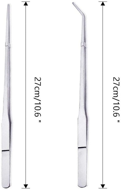 Feeding Tongs 2pcs Stainless Steel Aquarium Long Tweezers 27cm/10.6 inches Straight Curved Tweezers for Fish Tank Aquatic Plants Reptile Lizard Gecko Snake Spider Bird