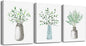 AHUASJART Canvas Wall Art Paintings For Kitchen Dining Room Large Size Wall Decor Living Room Wall Decoration For Bedroom Office Decor Green Leaf Vase Wall Pictures Artwork For Home Walls 3 Piece