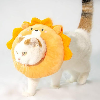 Adjustable Cat Recovery Collar Soft,Cute Pet E-Collar Neck Cone After Surgery Wound Healing Protective Cone Fit for Kitties, Small Dogs(ELC05-lion-l)