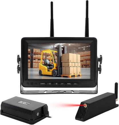 7-inch Forklift Reversing Monitor, HD Night Vision 1080P Magnetic Wireless Reversing Camera, Waterproof IP68, IR Laser Positioning Camera for Forklifts, Vans, Trucks and Trailers