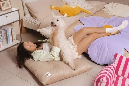 FUNNY FUZZY 2 in 1 Dog Bed Crate Pad Mat, Washable Reversible Pet Floor Mats,Fluffy Kennel Pad for Small Large Sized Dog,Indoor Cats,Sleeping Mattress, 41.7" × 28.3", Beige