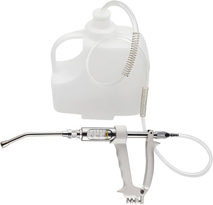 20ML Veterinary Metal Feeding Gun, Continuous Drench Gun Dosing Device Veterinary Adjustable Medicine Dispenser Husbandry Autonomous Feeding Tool, for Pig Cow, Sheep, Horse (White Color, 20ML+Kettle)