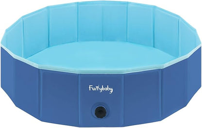 Furrybaby Dog Pool, Kiddie Pool with Hard Plastic Foldable Dog Bath Tub Portable for Dogs, Kids and Pet Swimming (Navy 39'') Indoor and Outdoor