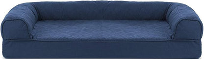 Furhaven Orthopedic Dog Bed for Medium/Small Dogs w/ Removable Bolsters & Washable Cover, For Dogs Up to 35 lbs - Quilted Sofa - Navy (Blue), Medium