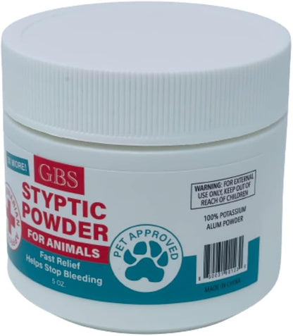 G.B.S 5 oz Styptic Powder for Dogs, Cats & Birds – Quick Blood Clotting for Nail Clipping, Minor Cuts, Tail Docking & Wing Clipping – Pet First Aid Hemostatic Powder with Sealed Top & Scoop