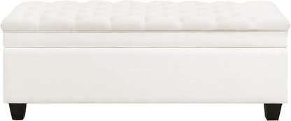 51" Fabric Storage Ottoman Bench, Upholstered Rectangle End of Bed Storage Ottoman Tufted Living Room Bedroom Bench with Safety Hinge, Solid Wood Legs, Loads 500 lb(Beige)