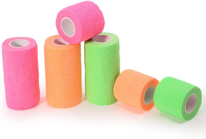 6 Pack 3" x 5 Yards Self Adhesive Bandage Wrap Breathable Cohesive Vet Wrap for Pets, Elastic Self-Adherent Tape for Sports, Wrist, Ankle (Mixed Colors)