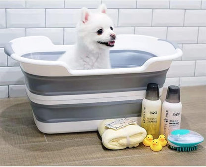7.1 Gal/27L Multipurpose Collapsible Pet Bathtub Upgraded with Drainage Hole and Pet Hair Collector for Bathing/Shower, Portable Laundry Basket-Foldable Bathing Tub-Storage Organizer.