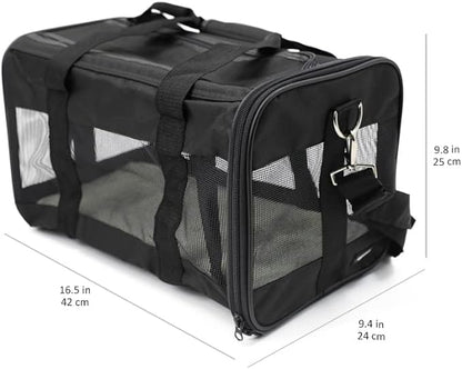 Amazon Basics Soft-Sided Mesh Pet Travel Carrier for Dog, Cat, up to 16 pounds, 16.5" L x 10.6" W x 11" H, Black