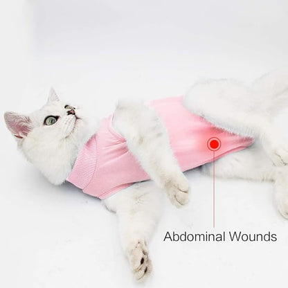 DOTON Cat Recovery Suit for Male and Female Surgical Post Surgery Soft Cone Onesie Shirt Clothes Neuter Licking Protective Diapers Outfit Cover Kitten Spay Collar(M, Pink)