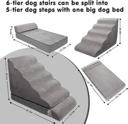 Dog Stairs & Steps for High Beds 30 Inches Tall, LitaiL 6 Steps Pet Stairs/Steps for Beds 24-30inch High for Small Large Dogs, Non-Slip Dog Ramps/Ladder for Old Dogs/Cats