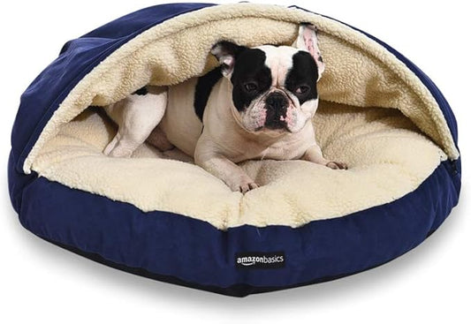 Amazon Basics Pet Cave Bed for Dog, With Removal Nesting Cave Cover, Fits up to 35lbs Pets, 30 x 30 x 12.5 inches, Blue